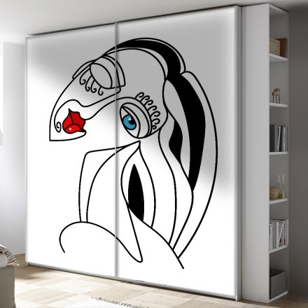 Τέχνη κοπέλας με κόκκινα χείλη Αυτοκόλλητο Ντουλάπας